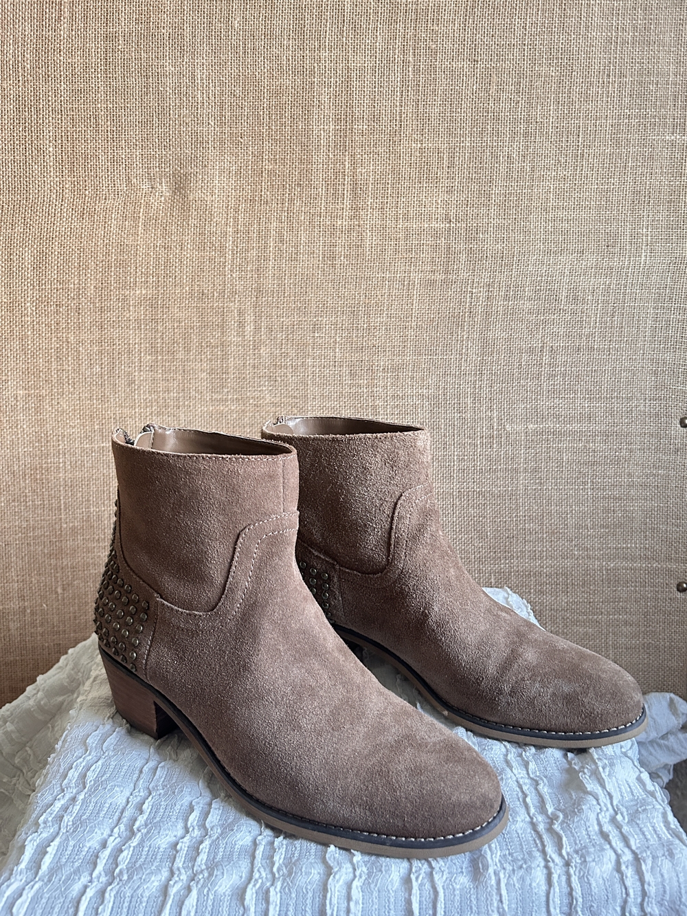 Marc Fisher Taupe Suede Ankle Boots w/ Studded Detail            SIZE 7 1/2